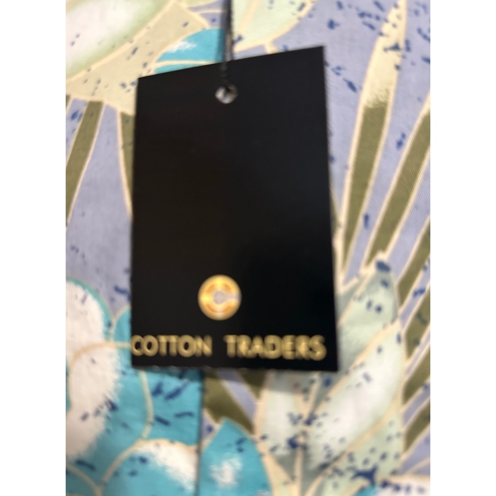 Cotton Traders Mens Large Blue Tropical Floral Palm Cotton Hawaiian Shirt NWT - Picture 2 of 9
